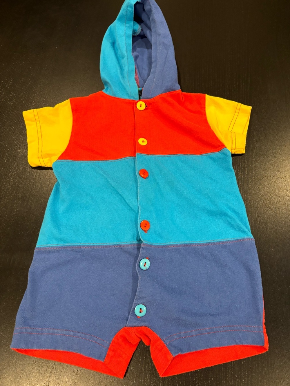 Jet Set Vintage Early 1990’s Romper Hooded Button Front Primary Colors 18 Months